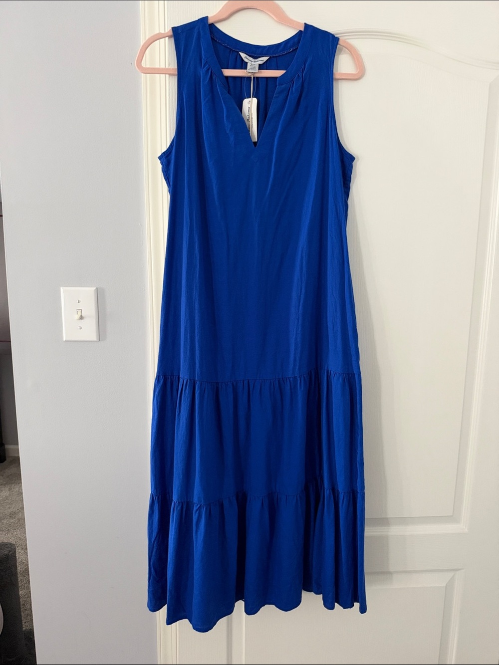 Tommy Bahama Sleeveless Royal Blue Tiered Maxi Dress pockets